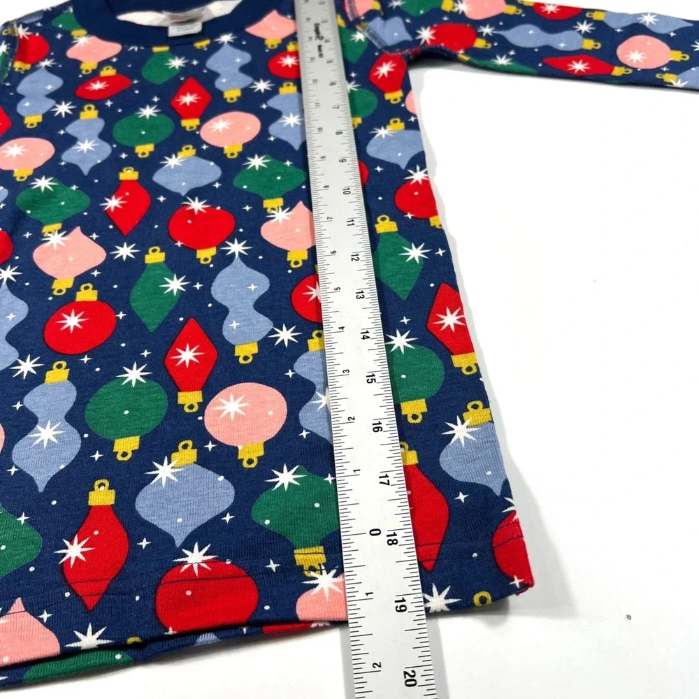 Hanna Andersson Kids 6-7 Shiny Bright Ornaments Organic Cotton Pajamas Navy Blue